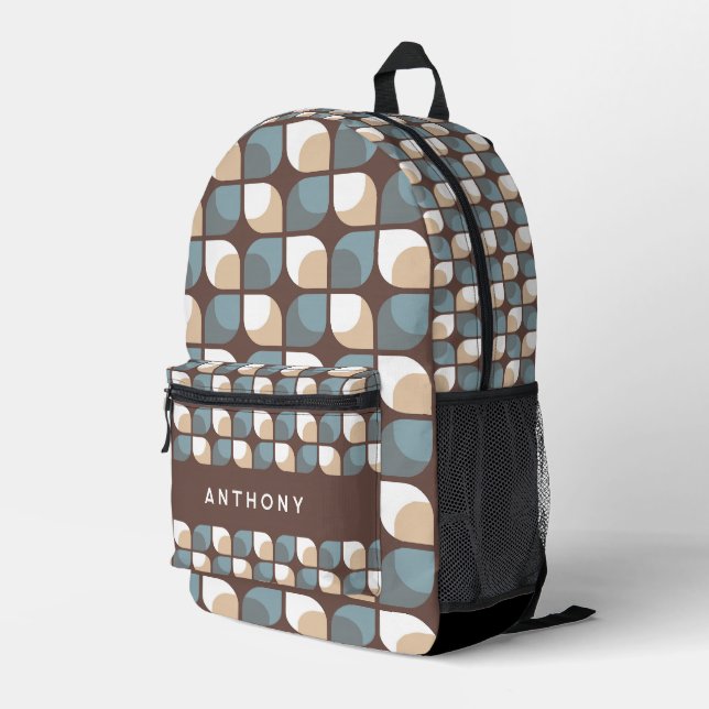 Brown Tan Beige Grau Blau Mittelalter Kunstmuster Bedruckter Rucksack (Rückseitige Ecke Rechts)
