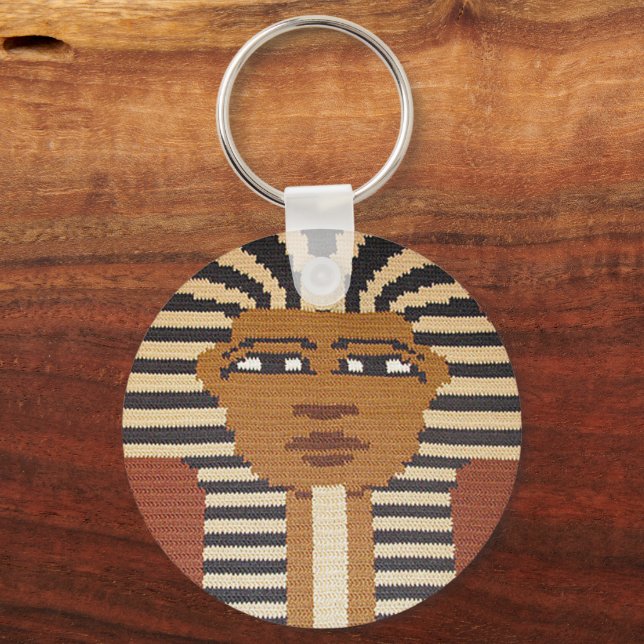 Brown Tan Black Pharaoh King Tut Crochet Print on Schlüsselanhänger (Vorderseite)