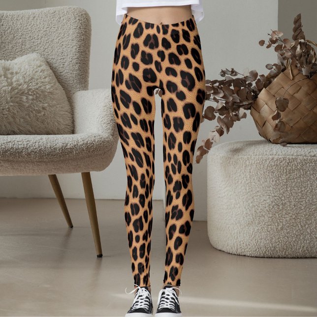 Brown Tan Black Spots Pattern Safari Leopard Print Leggings (Von Creator hochgeladen)