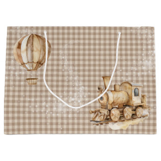 BROWN TAN BOHO BABY TOURTRAIN & BALLOON GROßE GESCHENKTÜTE