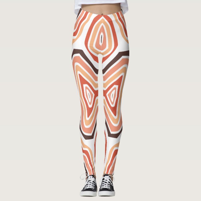 Brown Tan Orange Wirbel Abstrakt Leggings (Vorderseite)