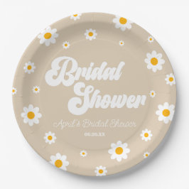 Brown Tan Retro Daisy Blume Brautparty Pappteller