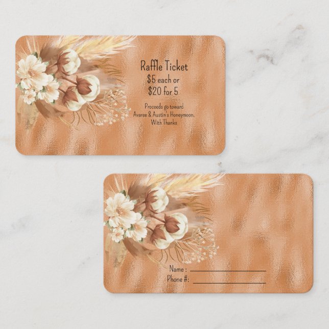 Brown Tan und Cream Floral Raffle Begleitkarte (Vorne/Hinten)