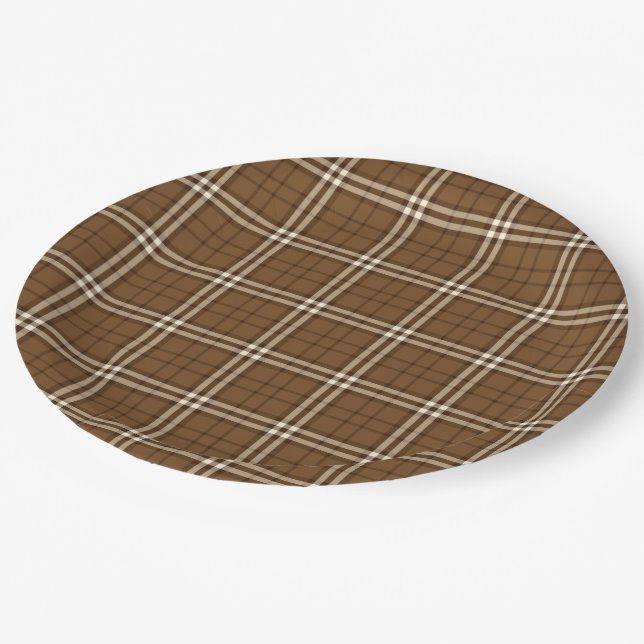 Brown Tartan Pappteller (Schrägansicht)