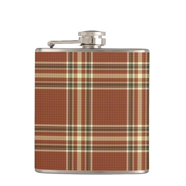 Brown Tartan Vinyl Wrapped Flask Flachmann (Vorderseite)