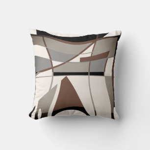 Brown Taupe Gray Black auf White Geometric Design Kissen