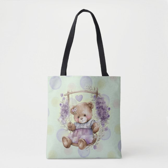 Brown Teddy Bar Swinging Lavender Dress Tasche (Vorderseite)