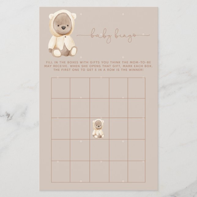 Brown Teddy Bear Baby Shooter Bingo Game Flyer (Vorne)