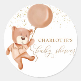 Brown Teddy Bear Balloon Baby Dusche Begrüßungszei Runder Aufkleber