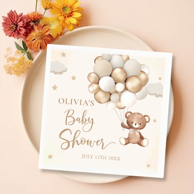 Brown Teddy Bear Balloon Babydusche Napkins Serviette (Von Creator hochgeladen)