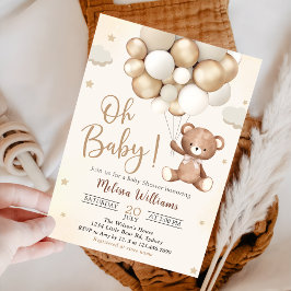 Brown Teddy Bear Balloons Babydusche Einladung