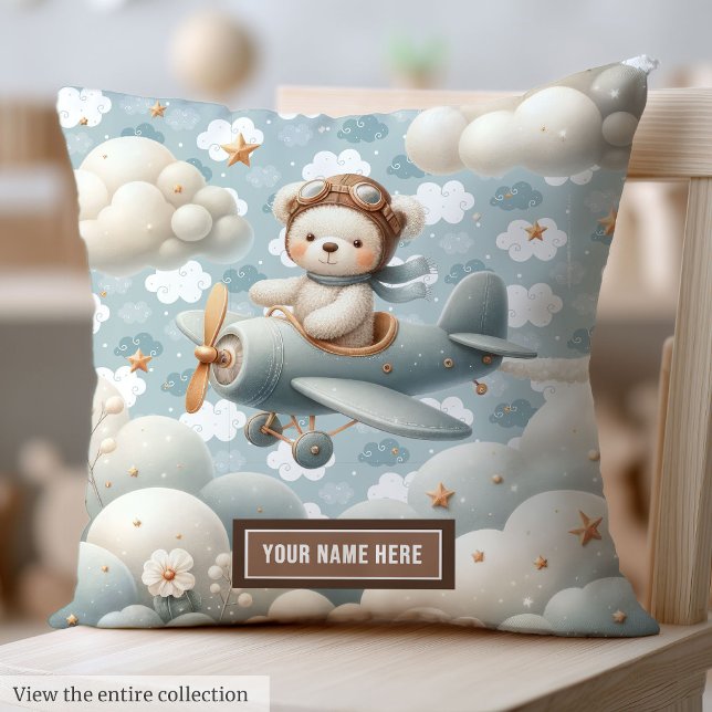 Brown Teddy Bear Pilote Coussin Baby shower person (Brown Teddy Bear Pilot Pillow Baby Shower Personalized)
