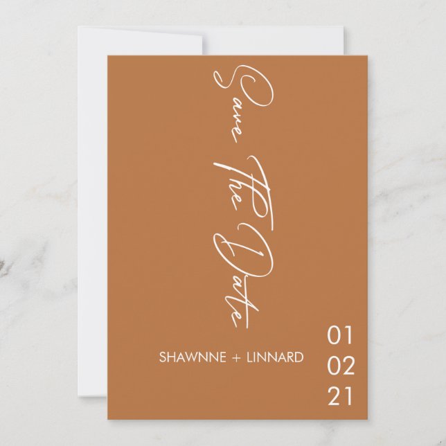 Brown Terracotta Boho Script Save the Date Foto Einladung (Vorderseite)