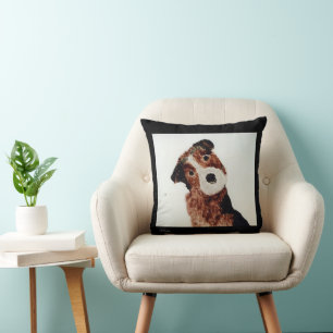 Brown Terrier Dog Malerei Niedliche Haustierkunst Kissen