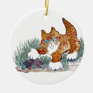 Brown-Tigerkätzchen und -schildkröte Keramikornament