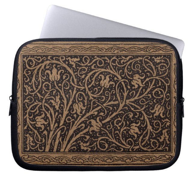 Brown Toolkit Leather Art Nouveau Floral Laptopschutzhülle (Vorderseite)