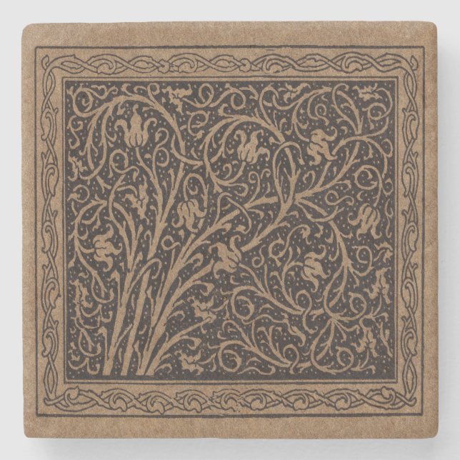 Brown Toolkit Leather Art Nouveau Floral Steinuntersetzer (Vorderseite)