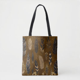 Brown Tote Bag with Feather Print Tasche