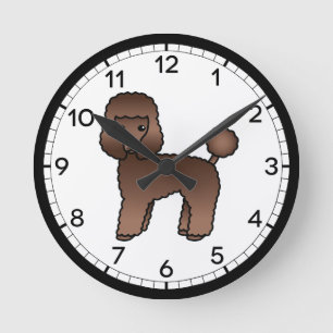 Brown Toy Poodle Cartoon Dog Illustration Runde Wanduhr