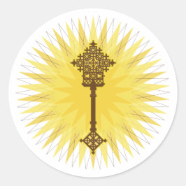 Brown Traditional Ethiopian Cross Design Runder Aufkleber