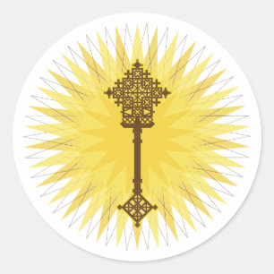 Brown Traditional Ethiopian Cross Design Runder Aufkleber