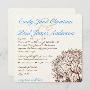 Brown Tree Aqua Blue Font Faire-part de mariage