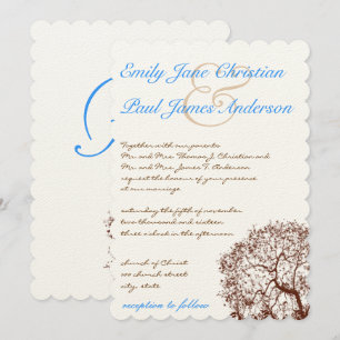 Brown Tree Aqua Blue Font Faire-part de mariage