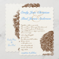 Brown Tree Aqua Blue Forest Wedding Einladung