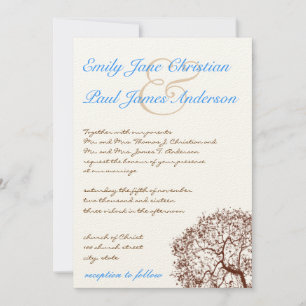 Brown Tree Aqua Blue Schriftart Einladung Hochzeit