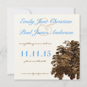 Brown Tree Aqua Blue Schriftart Wedding Save the D Einladung