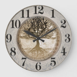 Brown Tree of Life Pattern Große Wanduhr
