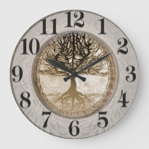 Brown Tree of Life Pattern Große Wanduhr