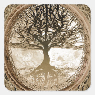 Brown Tree of Life Pattern Quadratischer Aufkleber