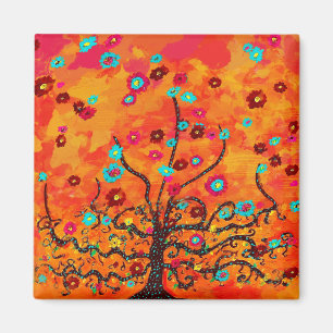 Brown Tree of Life W/ Blume & Orange Color Boho Magnet