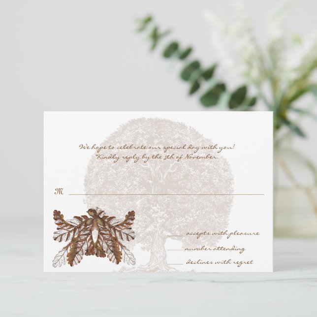 Brown Tree Wedding Monogram Response Card Einladung (Stehend Vorderseite)