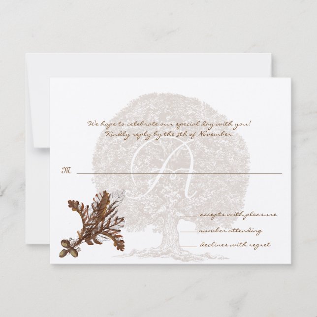 Brown Tree Wedding Monogram Response Card Einladung (Vorderseite)