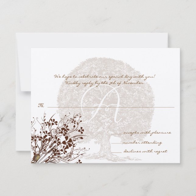 Brown Tree Wedding Monogram Response Card Einladung (Vorderseite)