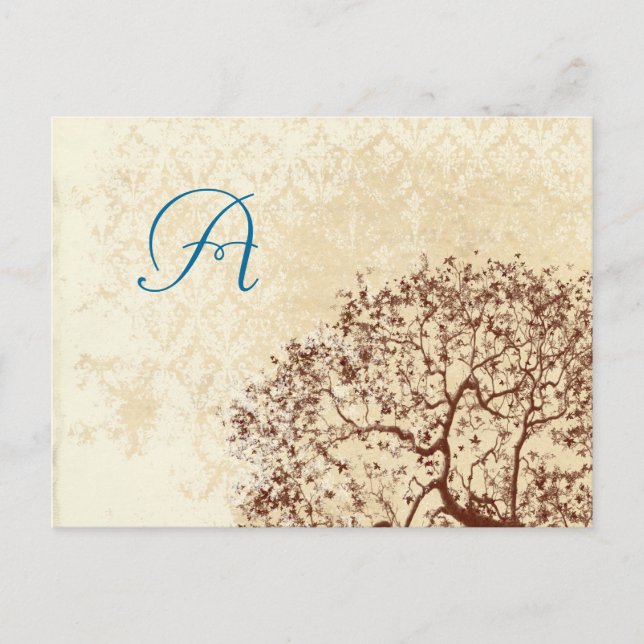 Brown Tree Wedding Monogram Response Card Einladungspostkarte (Vorderseite)