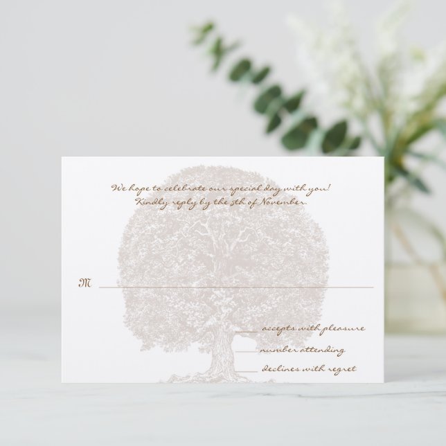 Brown Tree Wedding Monogram Response Card RSVP Karte (Stehend Vorderseite)