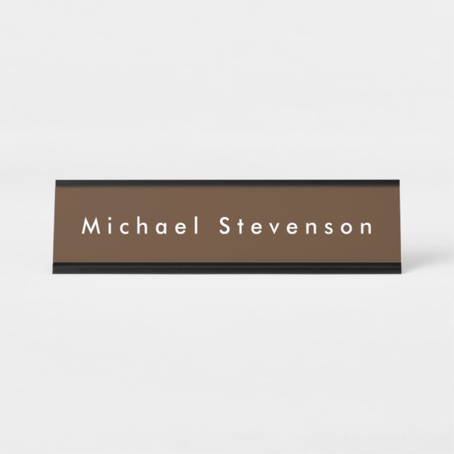 Brown Trendy Moderne Beruflich Schreibtischnamensplakette (Vorderseite )