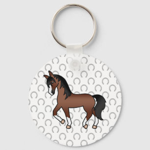 Brown Trotting Horse Niedlicher Cartoon Illustrati Schlüsselanhänger