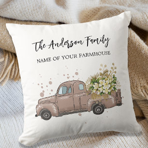 Brown truck flowers farmhouse family name kissen