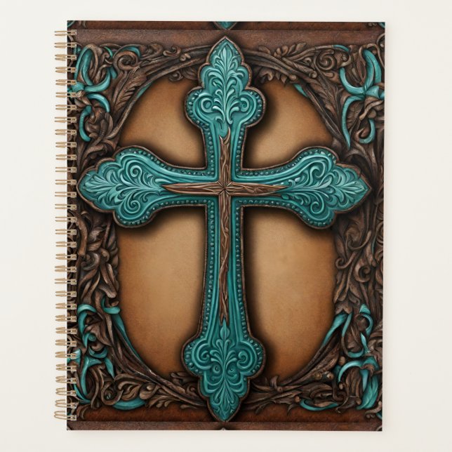 Brown Turquoise Religieux Western Country Cross (Devant)