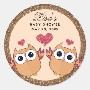 Brown Twin Owl Heart Umschlag Aufkleber Sticker