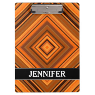 Brown u. orange Quadrat-Muster + Individueller Klemmbrett