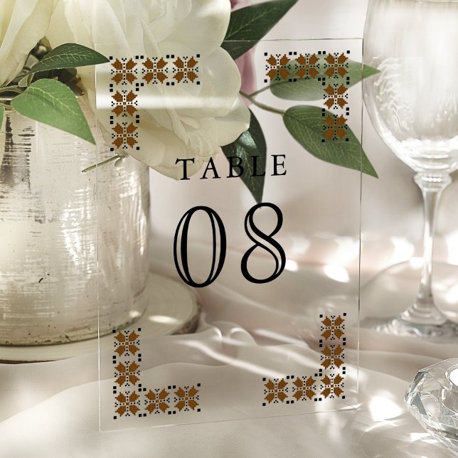 Brown Ukrainian Wedding Acrylic Table Number Acryleinladungen (Von Creator hochgeladen)