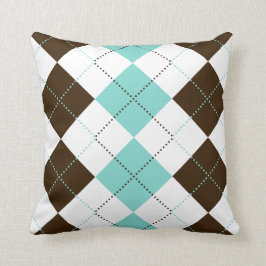 Brown und aquamarine blaue Schachbrett-Muster Kissen