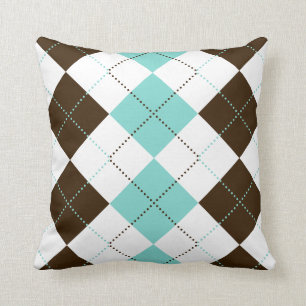 Brown und aquamarine blaue Schachbrett-Muster Kissen