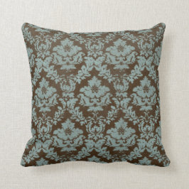 Brown und aquamarines beunruhigtes "Damast" Kissen