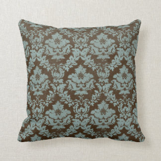 Brown und aquamarines beunruhigtes "Damast" Kissen